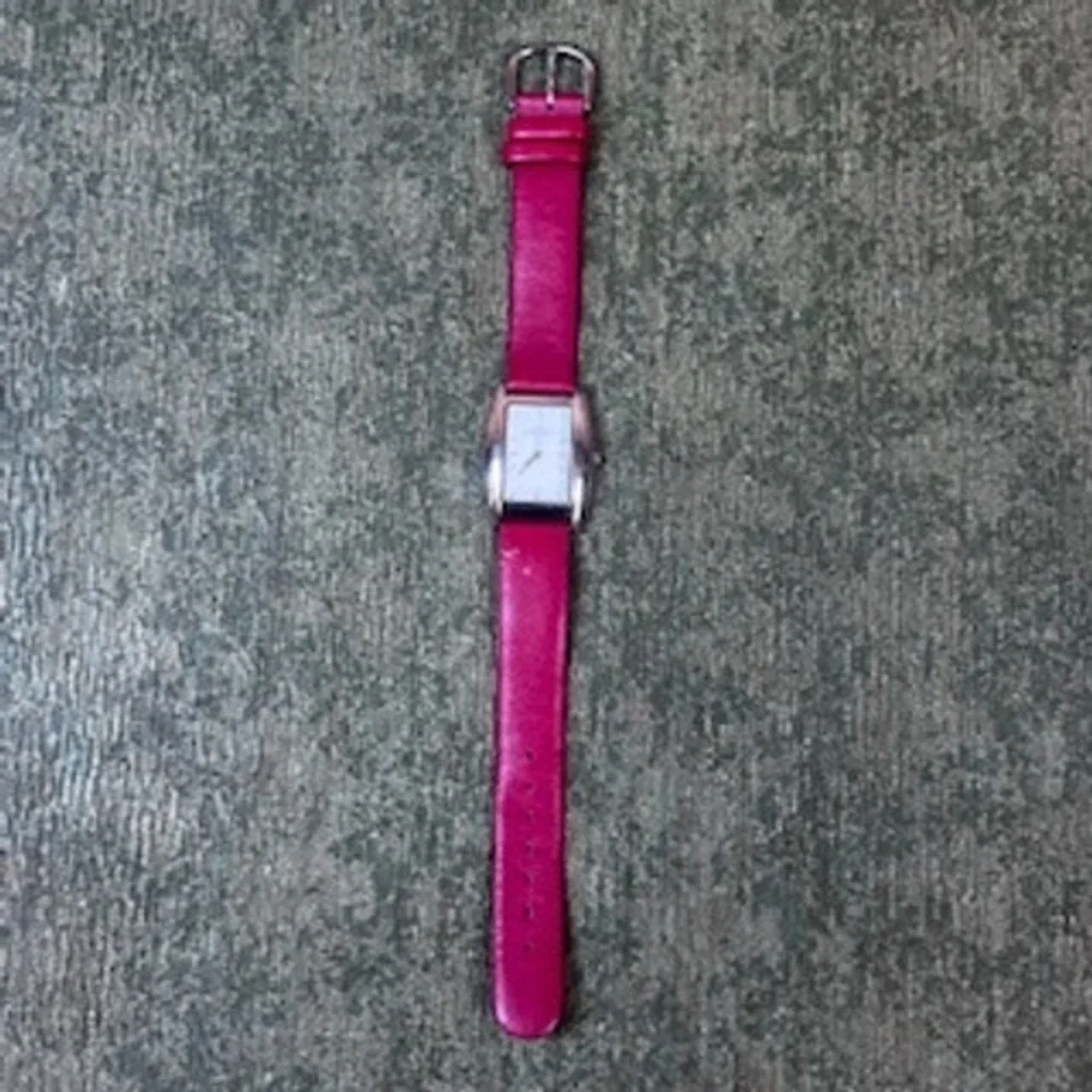 Anne‎ Klein Women's Rectangle Face Pink Leather Band Quartz Watch Needs Battery